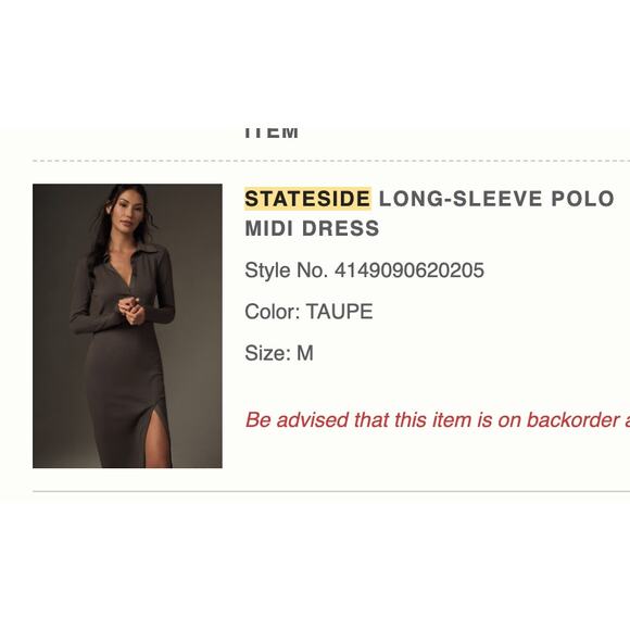 Anthropologie Stateside Long-Sleeve Polo Midi Dress Taupe M - Picture 3 of 10